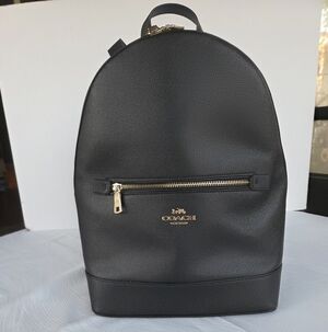 Coach Black Leather  Backpack with Gold Accents